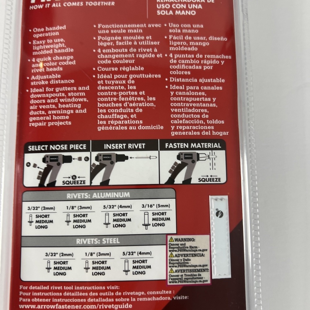 Arrow One-Handed Riveter RT187M Color Coded Rivet Heads Adjustable F15 - Picture 7 of 8